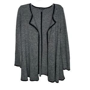 Eileen Fisher Open Front Cardigan, PM, Black White Marled, Soft Wool Blend